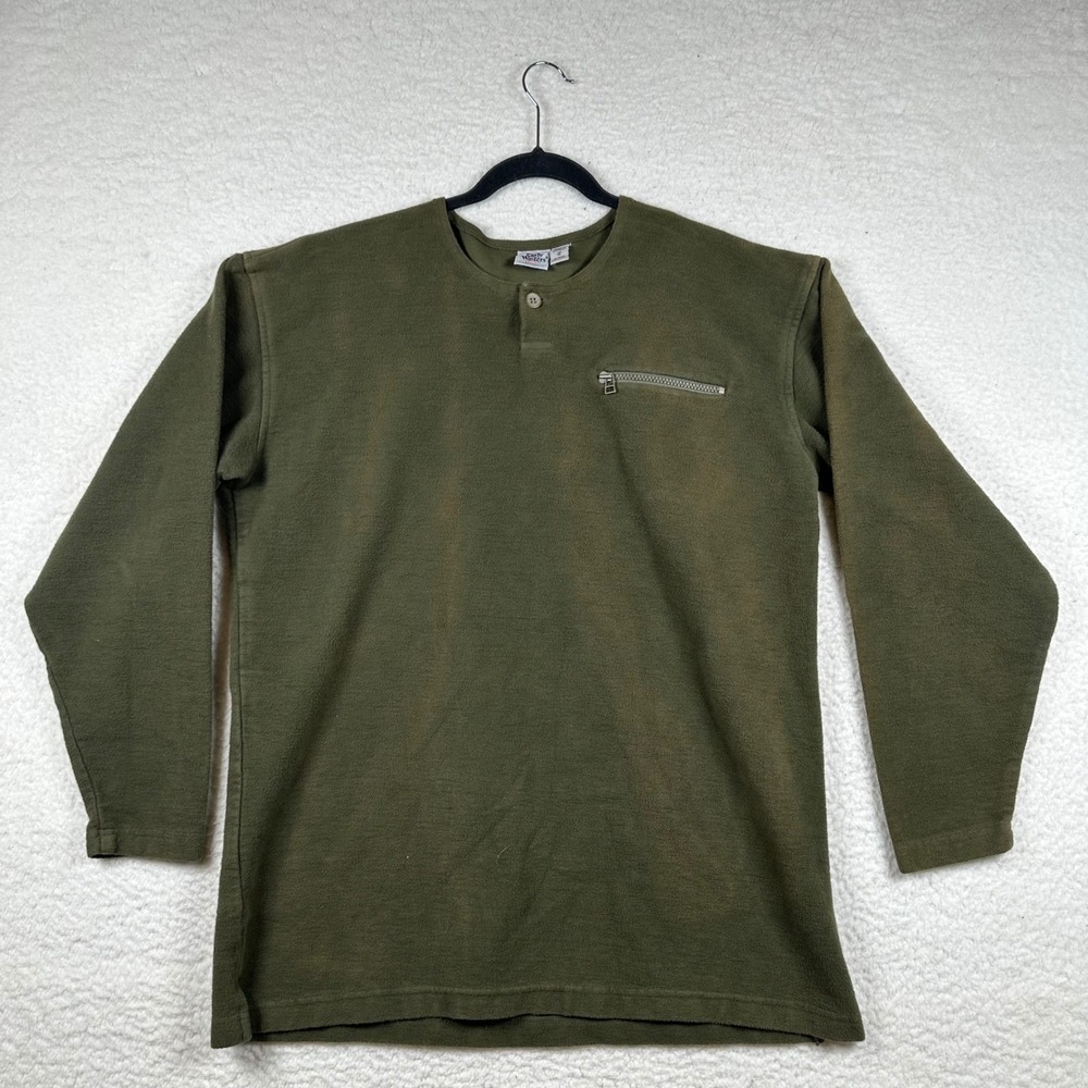 Early Winters Henley Shirt Mens Cotton Pocket S Olive Green Outdoor Utility Vtg